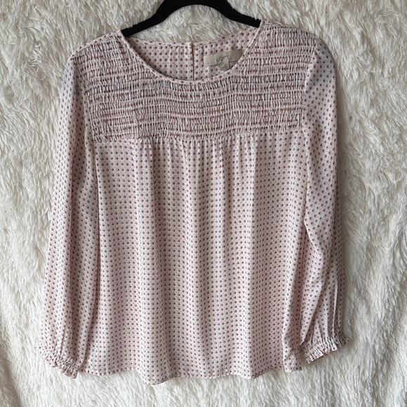 LOFT Blush Polka Dot Blouse - Picture 1 of 8